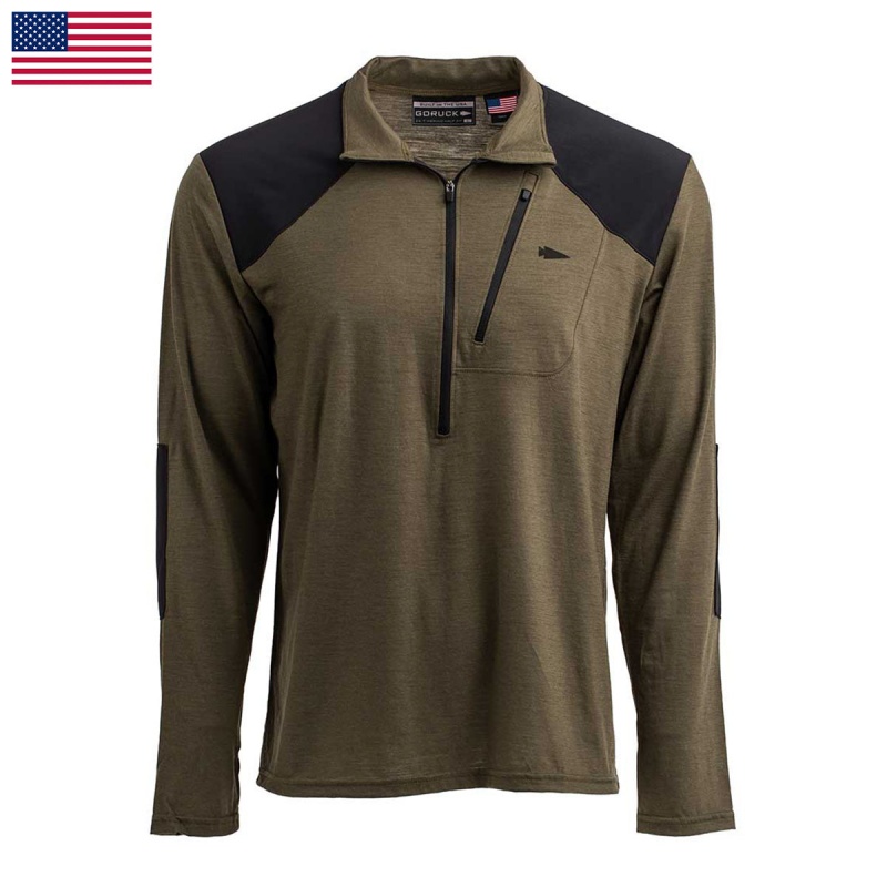 Green Goruck 24.7 Merino Wool Half Zip Men\'s Tops | CA-JEF-176940