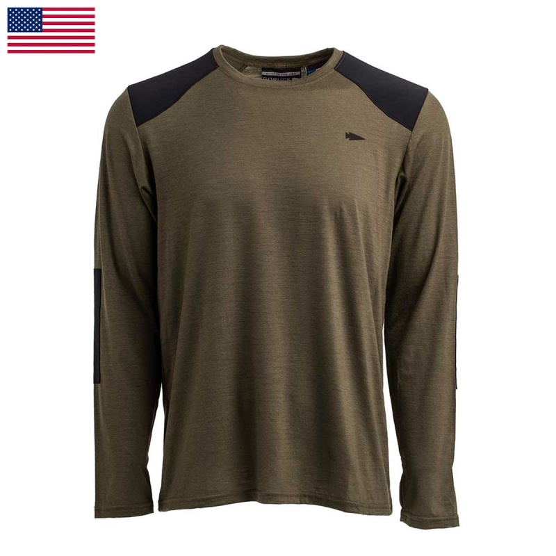Green Goruck 24.7 Merino Wool Long Sleeve Tee Men\'s Tops | CA-OXR-769821